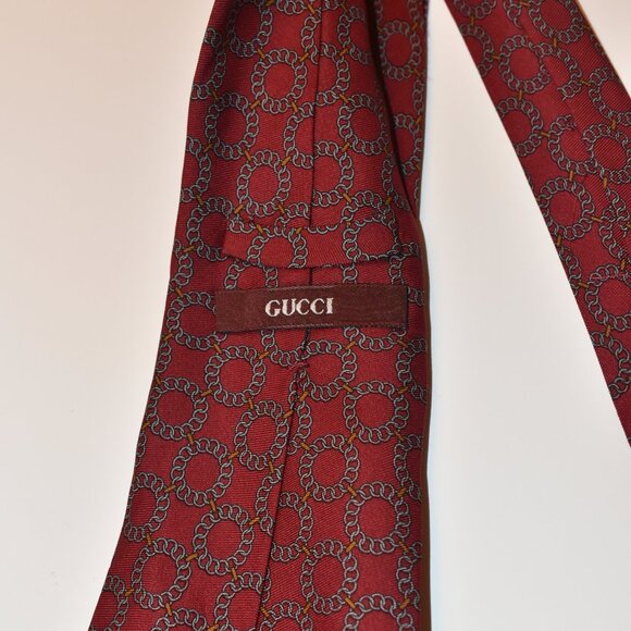 Vintage Gucci Italy Luxury Silk Burgundy Patterned Neck Tie Mens - Picture 2 of 3